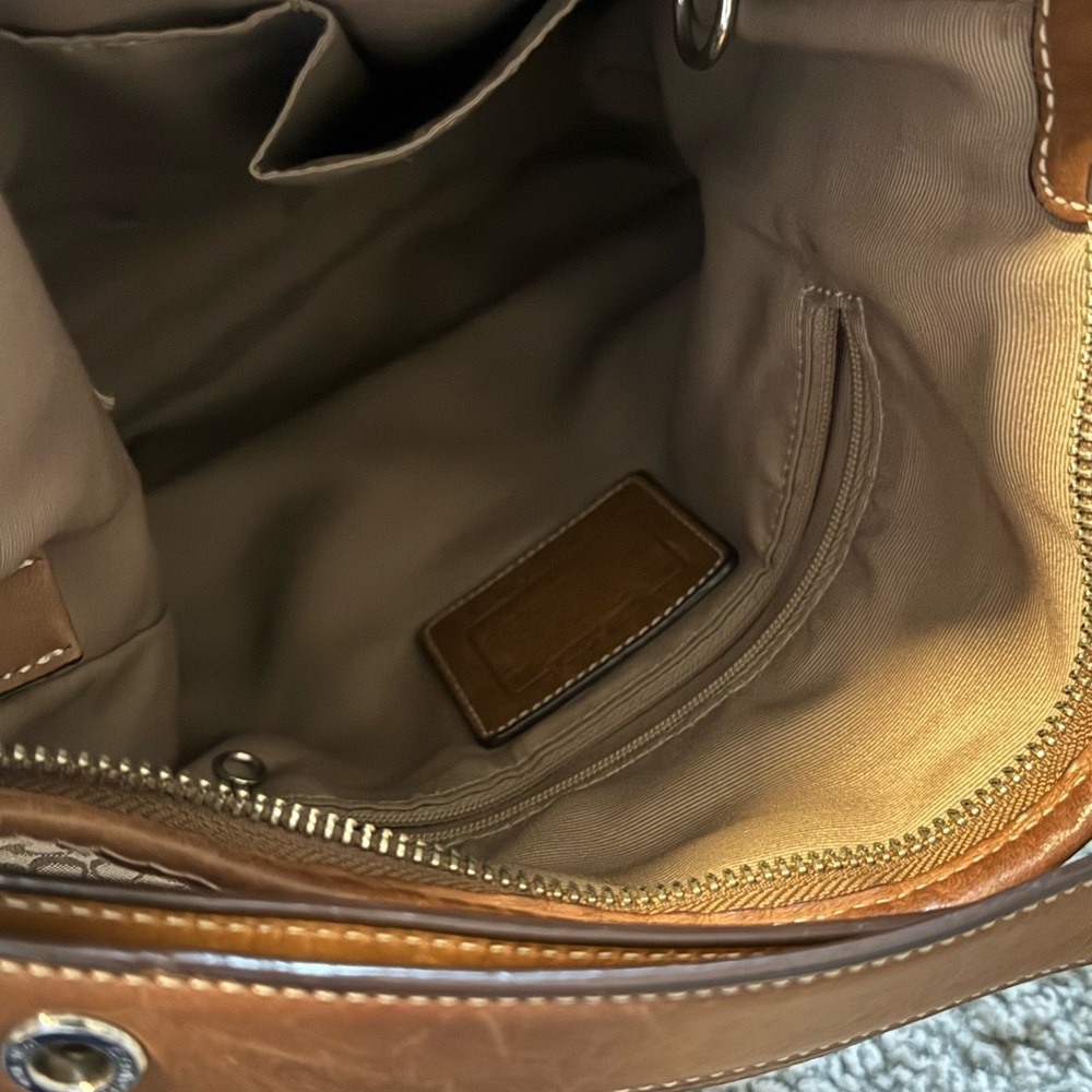 Coach Tan and Brown Mini Jacquard Convertible Shoulder Bag with Signature Design - Picture 10 of 14